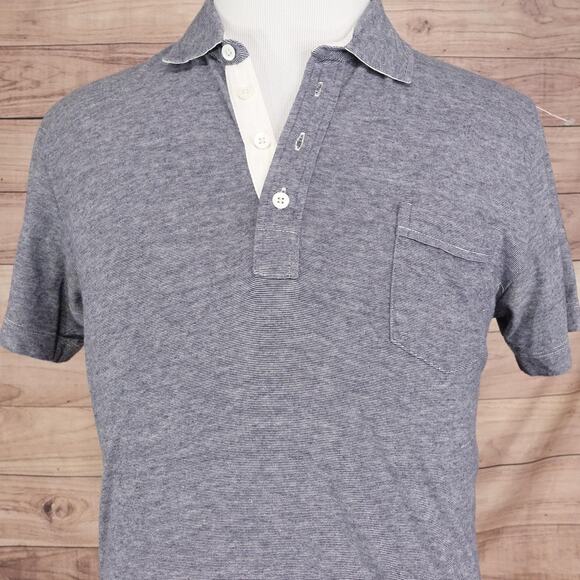Billy Reid Polo Shirt Mens Large Gray Blue Micro Stripe Pocket Contrast Placket - Picture 1 of 9
